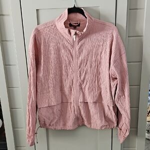 ACX ACTIVE  Pink CRINKLE adj. Waist Cuff Sleeve Bomber Jacket Oversized SZMEDIUM